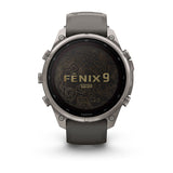 Garmin fenix 9 Pro – inReach, Solar, 47 mm Titanium with Pebble Gray/Silver Gray Silico — right profile