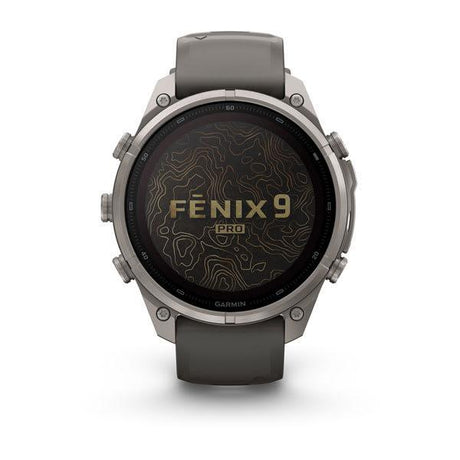 Garmin fenix 9 Pro – inReach, Solar, 47 mm Titanium with Pebble Gray/Silver Gray Silico — right profile
