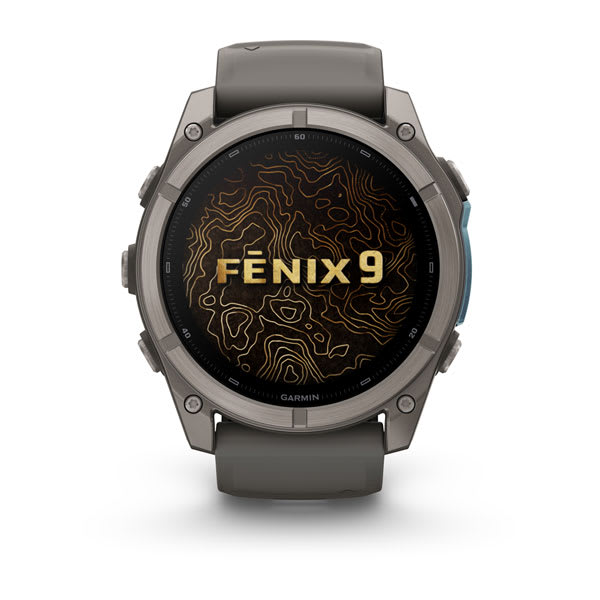 Garmin fenix 9 – 51mm, Titanium with Pebble Gray Silicone Band — right profile