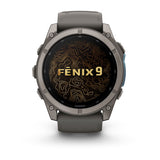 Garmin fenix 9 – 51mm, Titanium with Pebble Gray Silicone Band — right profile