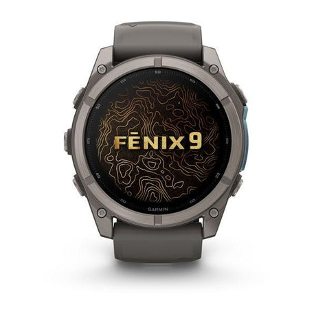 Garmin fenix 9 – 51mm, Titanium with Pebble Gray Silicone Band — right profile