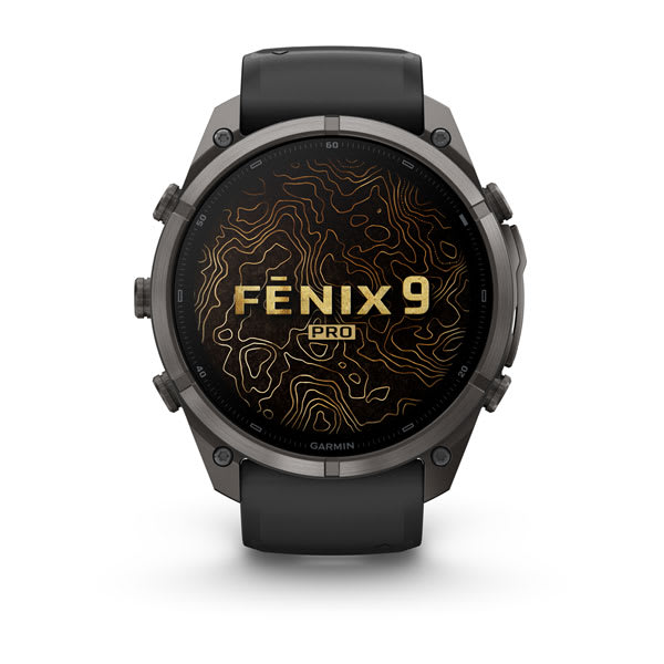 Garmin fenix 9 Pro – inReach, 51 mm Carbon Gray DLC Titanium with Black/Pebble Gray Sil — right profile