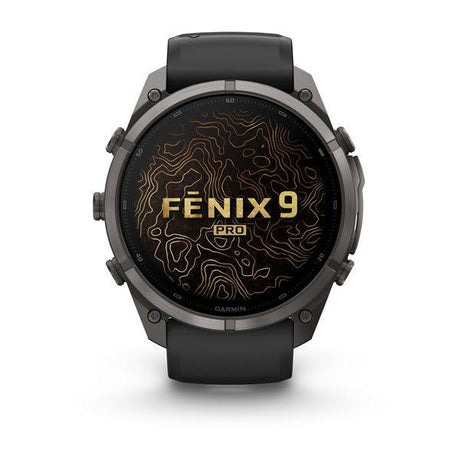 Garmin fenix 9 Pro – inReach, 51 mm Carbon Gray DLC Titanium with Black/Pebble Gray Sil — right profile