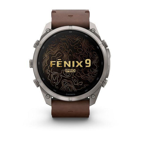Garmin fenix 9 Pro – inReach, 51 mm Titanium with Walnut Leather Band — right profile