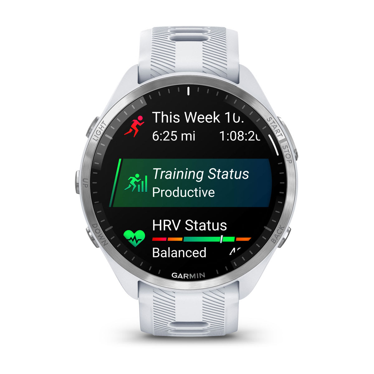 Garmin Forerunner 965 AMOLED GPS Running Smartwatch – Whitestone / Powder Gray