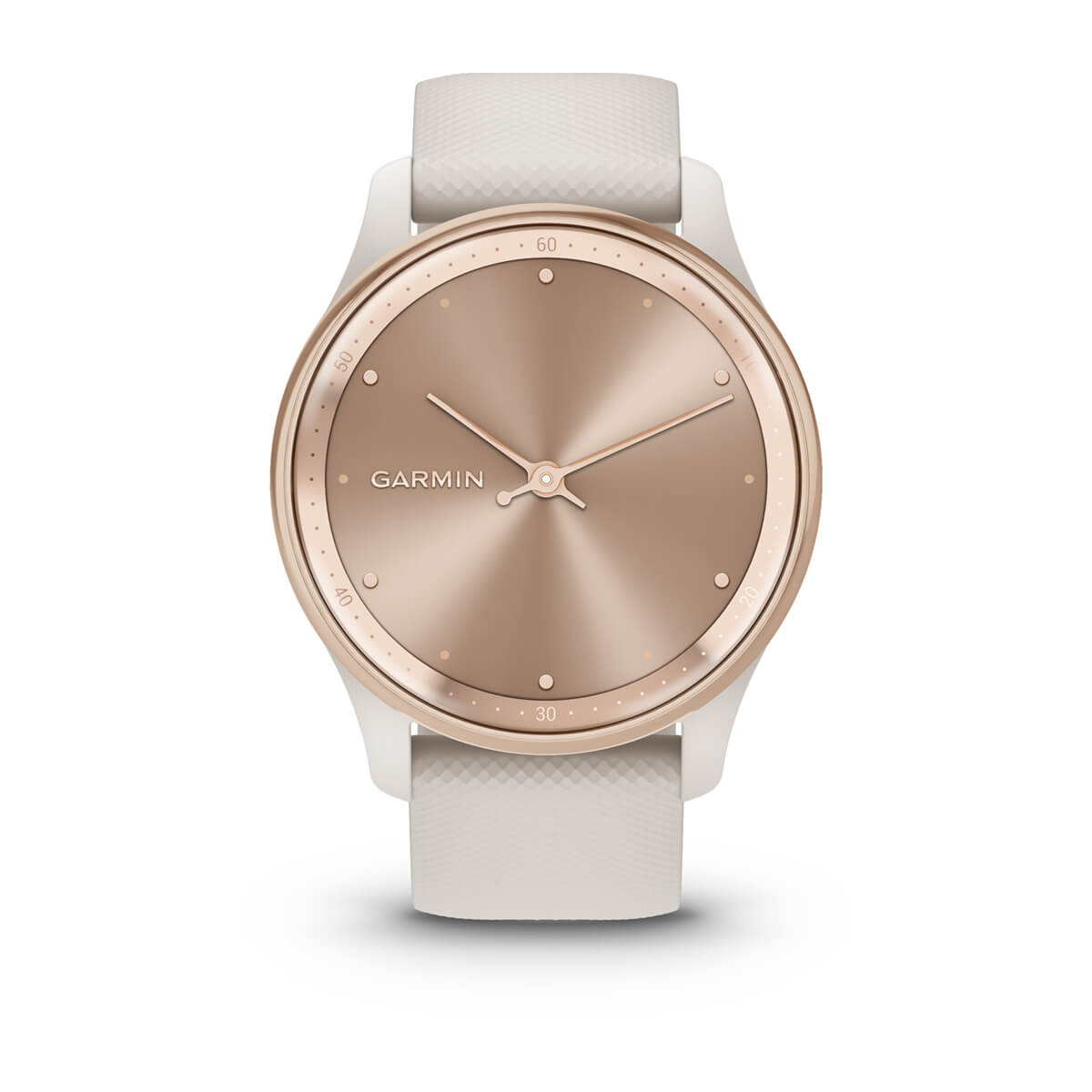 Garmin vívomove Trend Hybrid Smartwatch – Peach Gold Stainless Steel Bezel with Ivory Case and Silicone Band