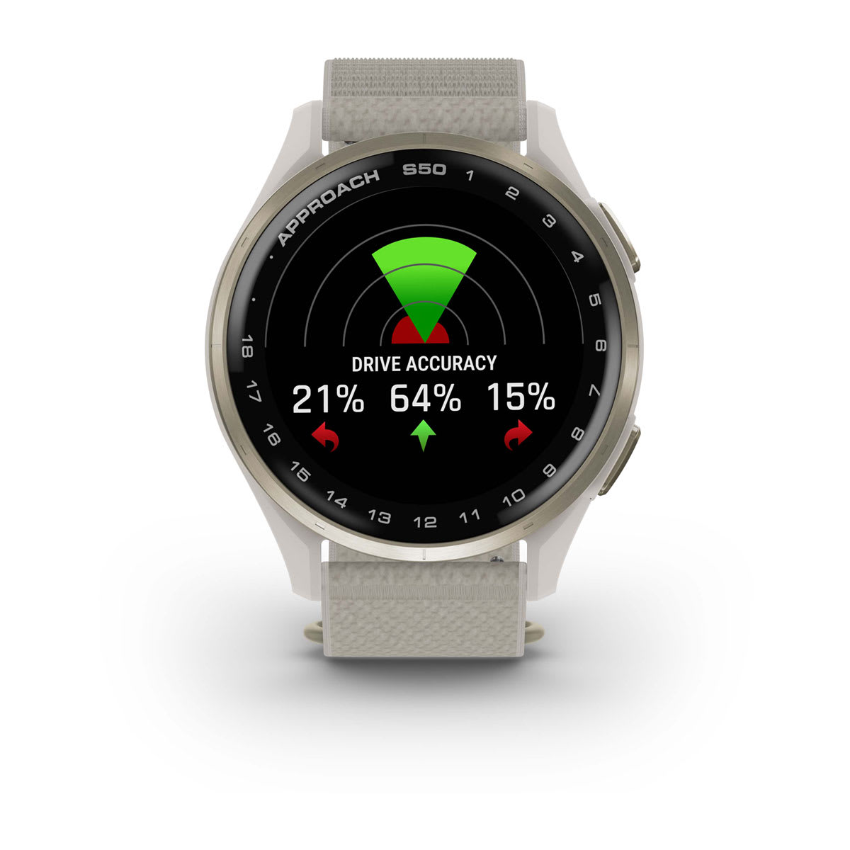Garmin Approach S44 and S50 GPS Golf Smartwatch – S50: Golf & Fitness Features / Cream Gold Aluminum Bezel with Ivory Nylon Band