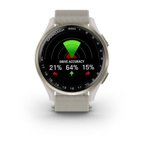Garmin Approach S44 and S50 GPS Golf Smartwatch – S50: Golf & Fitness Features / Cream Gold Aluminum Bezel with Ivory Nylon Band