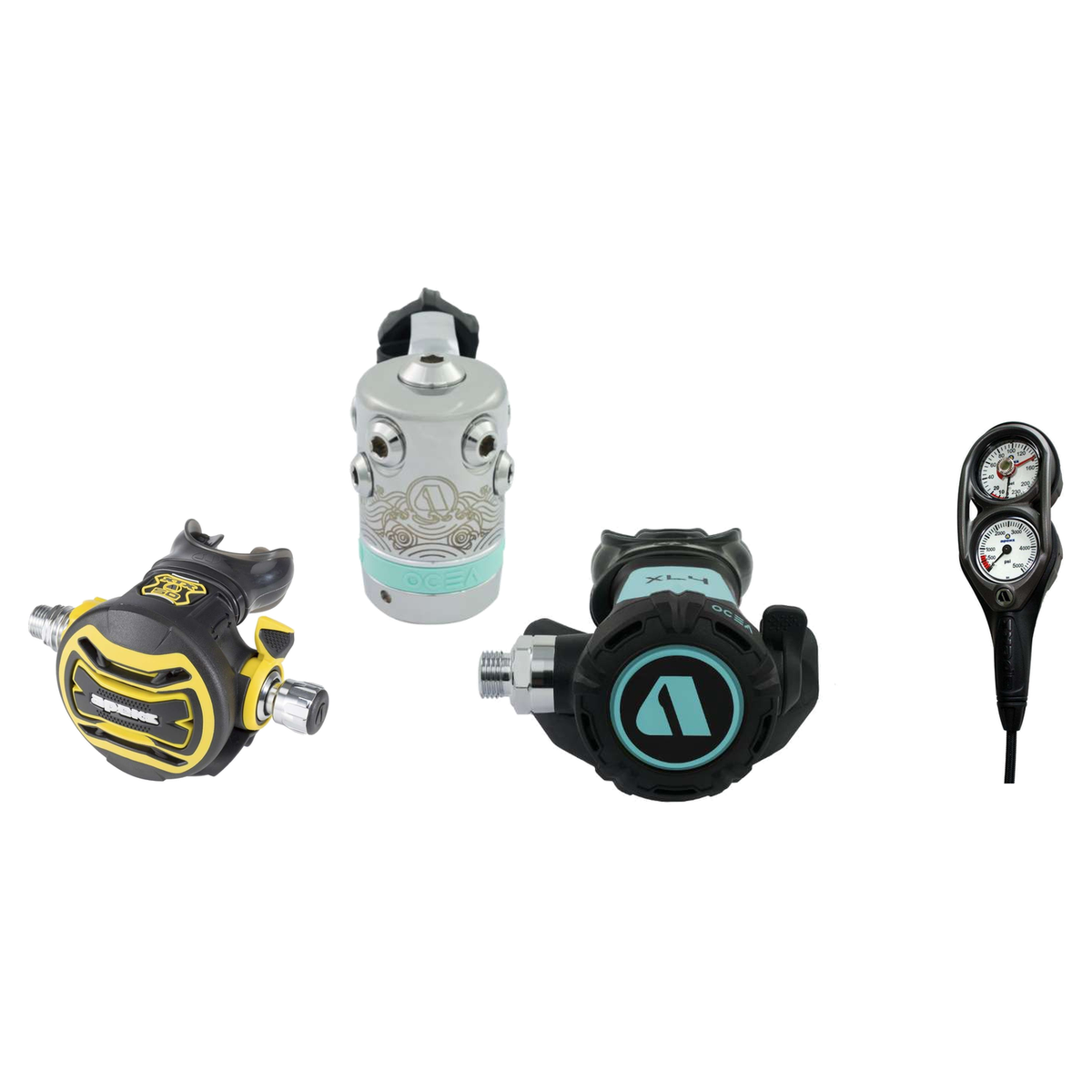 Apeks Complete Regulator Set – XL4 OCEA Regulator + XTX50 Octopus + 2-Gauge Console — YOKE, Mint