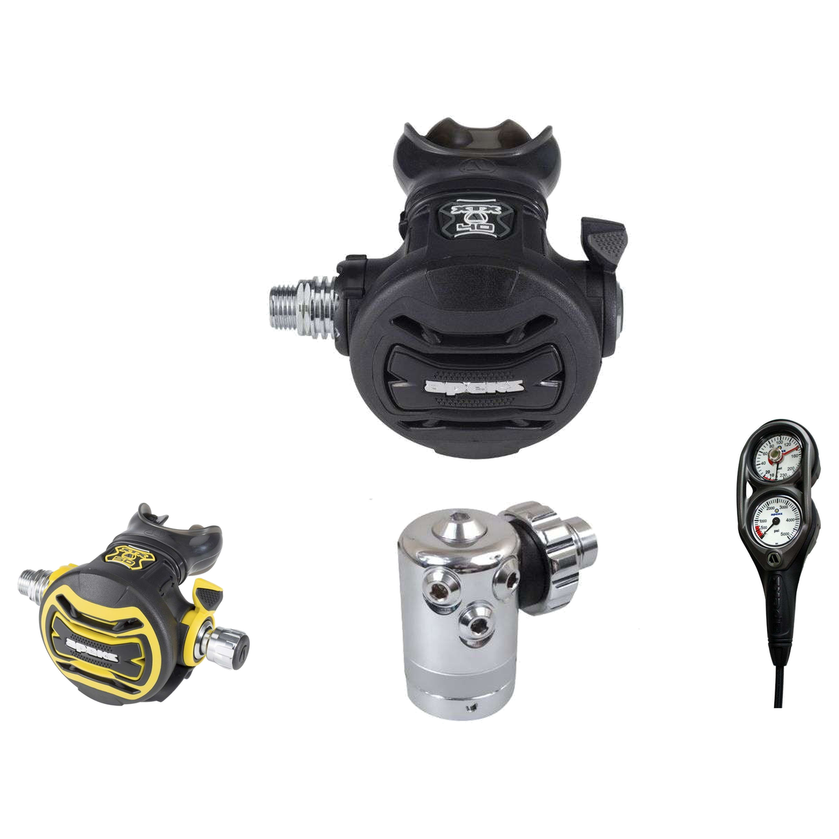 Apeks Complete Regulator Set – XTX40 w/ DS4 Regulator + XTX50 Octopus + 2-Gauge Console — includes Apeks XTX40 Dive Regulato…