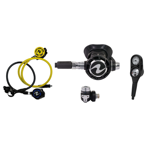 Aqualung Complete Regulator Set – Helix Compact Pro Black Regulator + Helix Stage 3 Black + Octopus + 2-Gauge Console