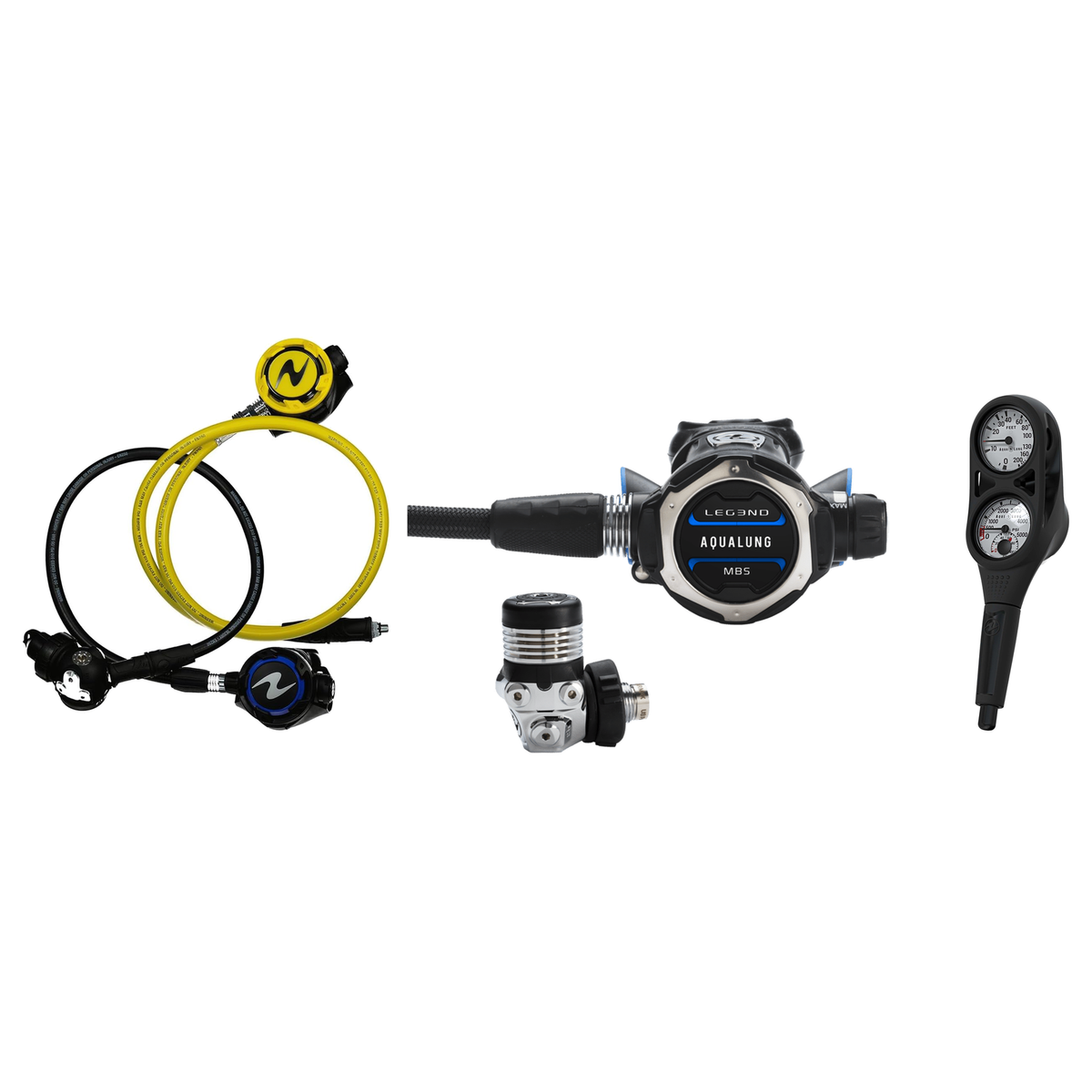 Aqualung Complete Regulator Set – LEG3ND MBS Regulator + Helix Stage 3 Black + Octopus + 2-Gauge Console — includes Aqualung…