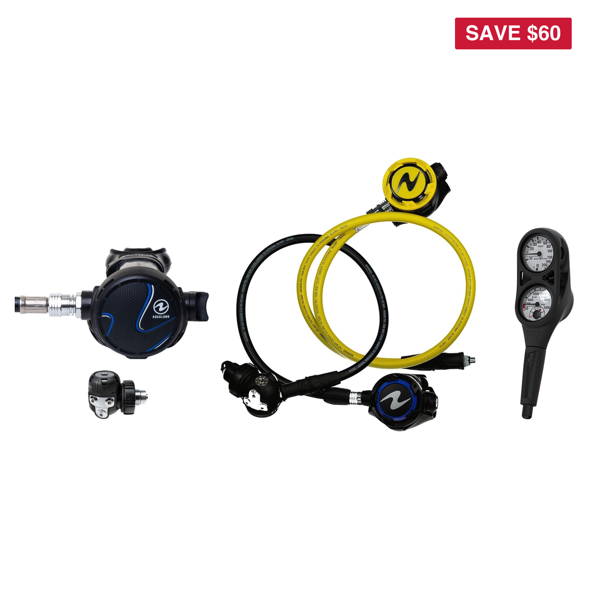 Aqualung Complete Regulator Set – TITAN Regulator + Helix Stage 3 Black + Octopus + 2-Gauge Console — includes Aqualung TITA…