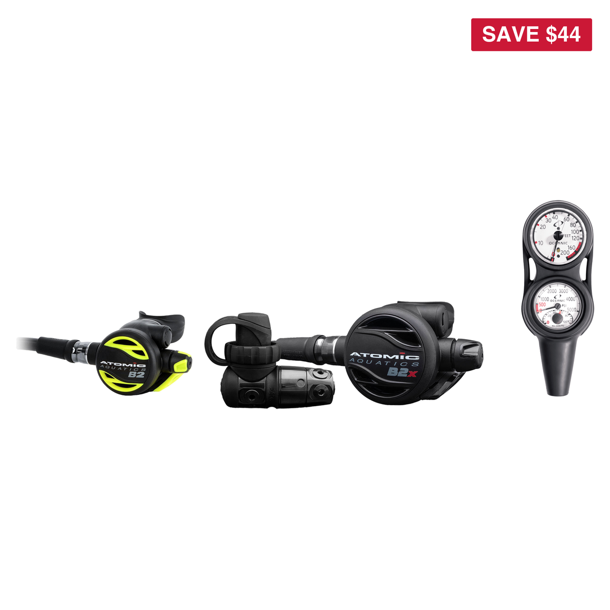 Atomic Complete Regulator Set – B2x Unsealed Black Regulator + B2 Octopus + Maxdepth Console — includes Atomic Aquatics B2x…