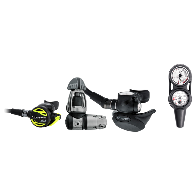Atomic Complete Regulator Set – TFX Sealed Black Regulator + B2 Octopus + Maxdepth Console — includes Atomic TFX Regulator S…
