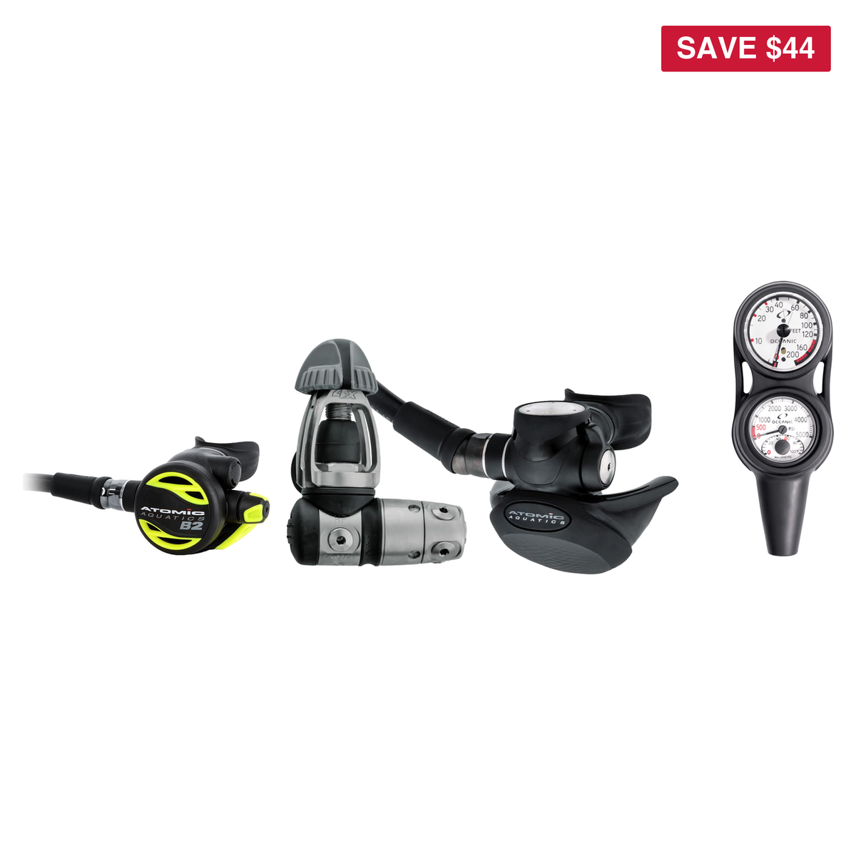 Atomic Complete Regulator Set – TFX Sealed Black Regulator + B2 Octopus + Maxdepth Console — includes Atomic TFX Regulator S…