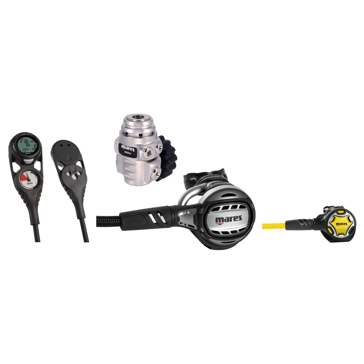 Mares Complete Regulator Set – Atlas 62X Regulator + Dual Octopus + Mission 2 Console — includes Mares Atlas 62X Dive Regula…
