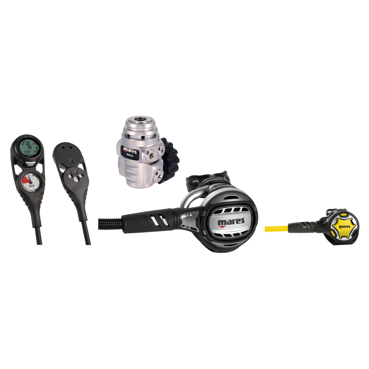 Mares Complete Regulator Set – Atlas 62X Regulator + Dual Octopus + Mission 2 Console — DIN