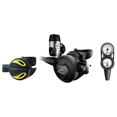 Oceanic Complete Regulator Set – Alpha 10 and cDx Regulator + Alpha 8 Octopus + Maxdepth Console — includes Oceanic Alpha 10…