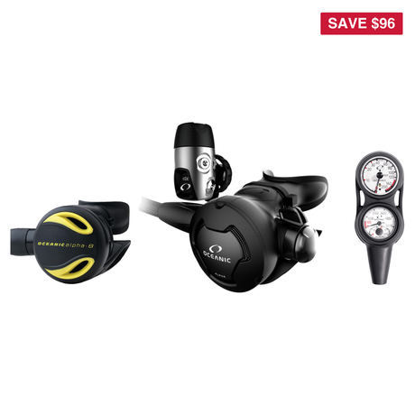 Oceanic Complete Regulator Set – Alpha 10 and cDx Regulator + Alpha 8 Octopus + Maxdepth Console — includes Oceanic Alpha 10…