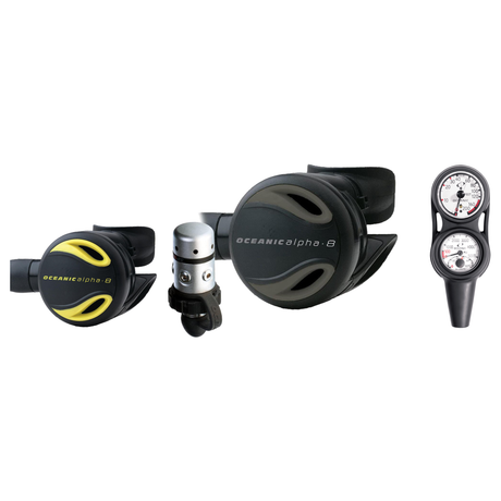 Oceanic Complete Regulator Set – Alpha 8 + SP5 Regulator + Alpha 8 Octopus + Maxdepth Console — includes Oceanic Alpha 8 + S…