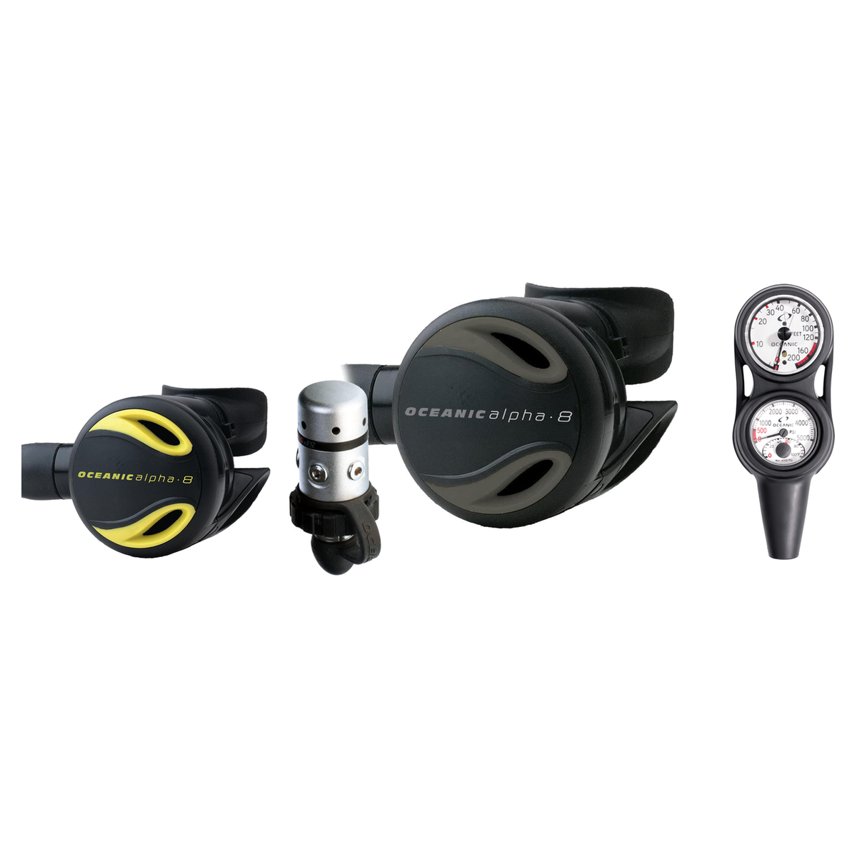 Oceanic Complete Regulator Set – Alpha 8 + SP5 Regulator + Alpha 8 Octopus + Maxdepth Console — DIN