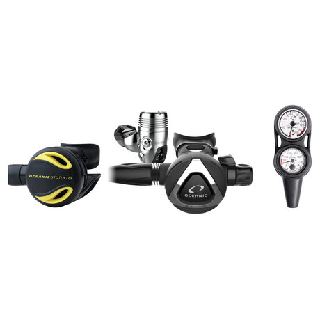 Oceanic Complete Regulator Set – Delta 5 + EDX Regulator + Alpha 8 Octopus + Maxdepth Console — BLACK, DIN