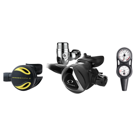Oceanic Complete Regulator Set – Delta 5 + EDX Regulator + Alpha 8 Octopus + Maxdepth Console — BLACK, YOKE
