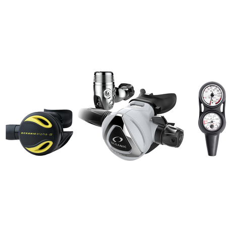 Oceanic Complete Regulator Set – Delta 5 + EDX Regulator + Alpha 8 Octopus + Maxdepth Console — WHITE, YOKE