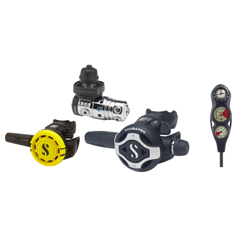 Scubapro Complete Regulator Set – MK 25 Evo / S620TI Regulator + R105 Octopus + 3-Gauge Console