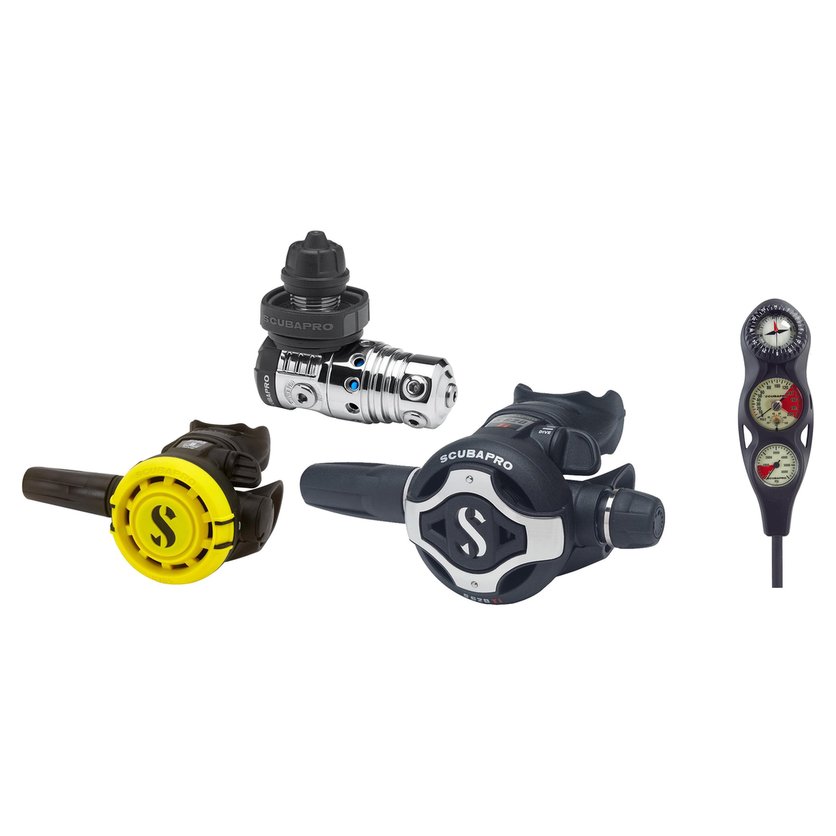 Scubapro Complete Regulator Set – MK 25 Evo / S620TI Regulator + R105 Octopus + 3-Gauge Console — DIN