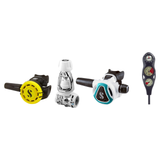 Scubapro Complete Regulator Set – MK11 EVO/C370 White Regulator + R105 Octopus + 3-Gauge Console — Turquoise, INT (Yoke)