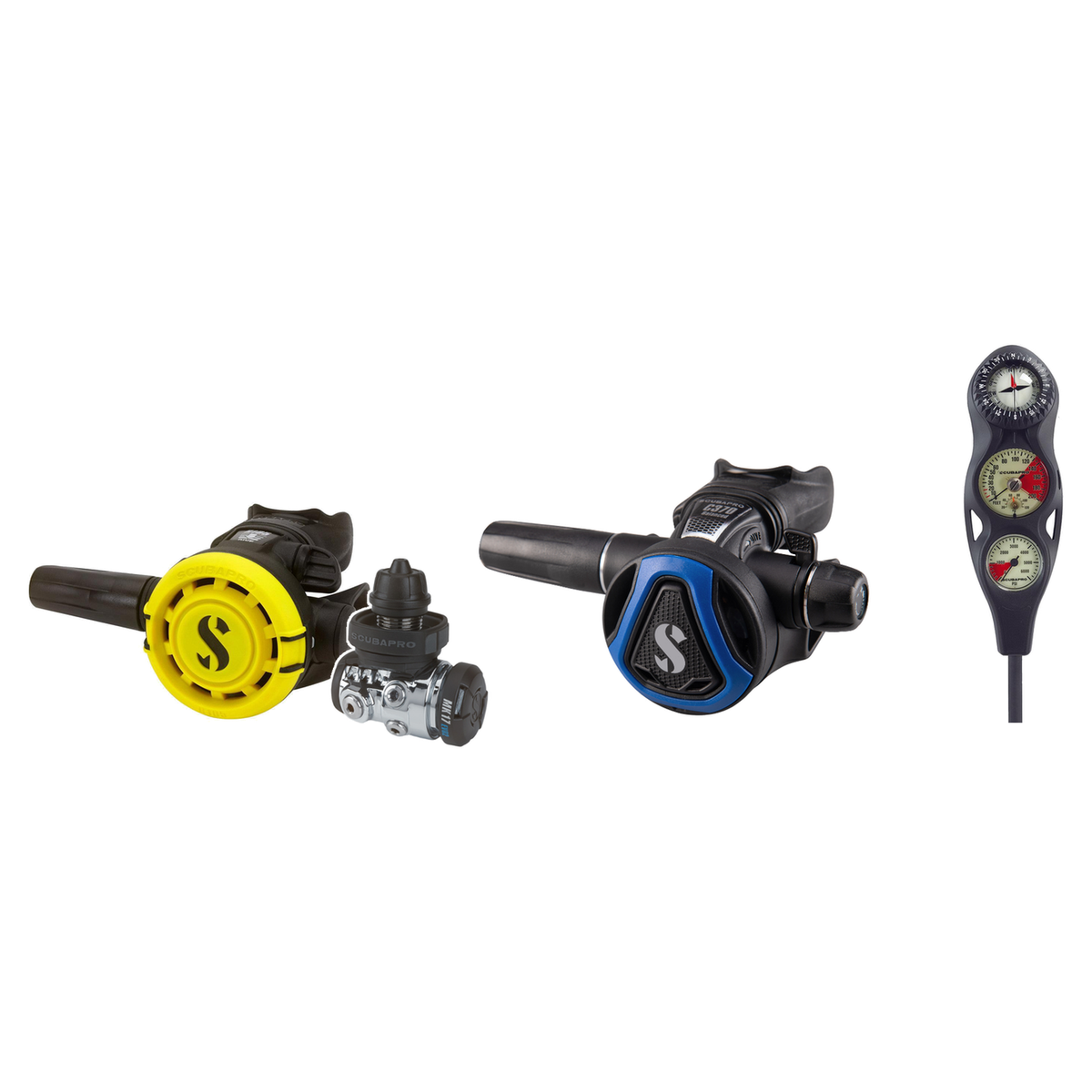 Scubapro Complete Regulator Set – MK17 EVO2/C370 Regulator + R105 Octopus + 3-Gauge Console — Blue, DIN