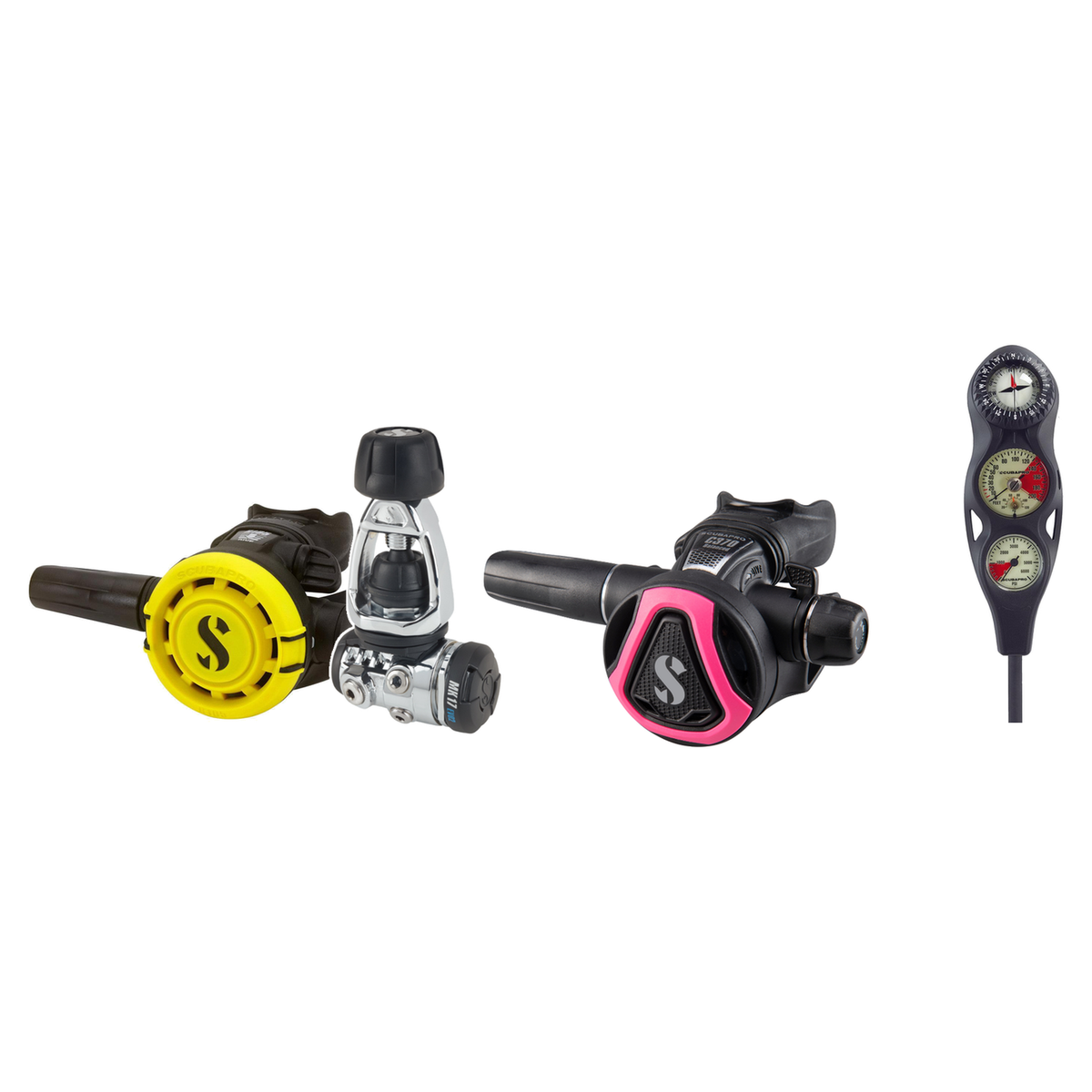 Scubapro Complete Regulator Set – MK17 EVO2/C370 Regulator + R105 Octopus + 3-Gauge Console — Pink, INT (Yoke)