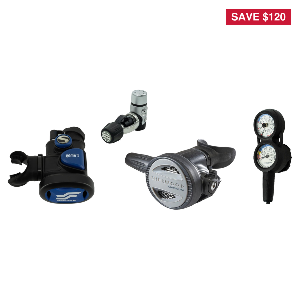 Sherwood Complete Regulator Set – Magnum Pro Regulator + Gemini Octo + 3-Gauge Console — includes Sherwood Magnum Pro Regula…