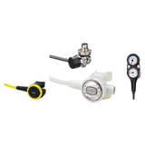 Tusa Complete Regulator Set – RS-609U Compact Diaphragm Regulator + SS-0001 Octopus + 3-Gauge Console — White, DIN