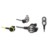 Tusa Complete Regulator Set – RS-609U Compact Diaphragm Regulator + SS-0001 Octopus + 3-Gauge Console — Black, DIN