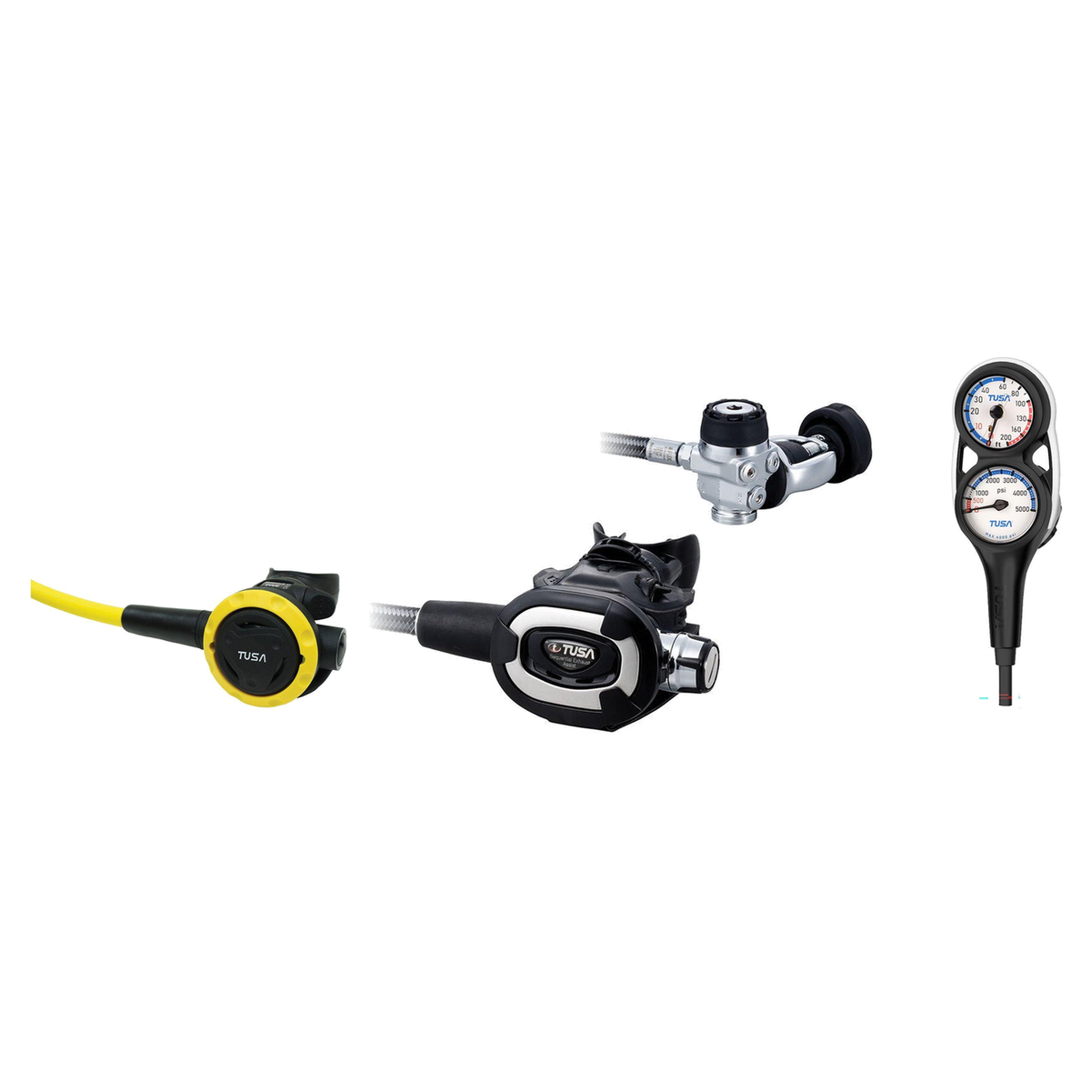 Tusa Complete Regulator Set – RS-681 Regulator + SS-0001 Octopus + 3-Gauge Console — includes Tusa RS-681 Regulator, Tusa Sa…