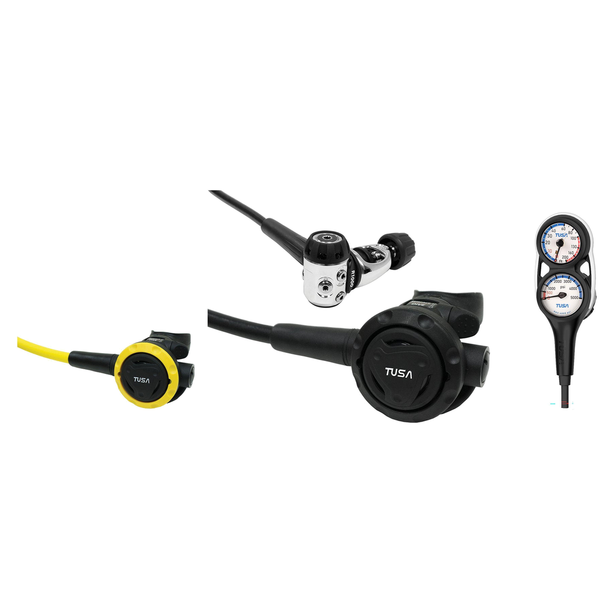 Tusa Complete Regulator Set – RS1001 Suitable for Cold Water Diving Regulator + SS-0001 Octopus + 3-Gauge Console — includes…