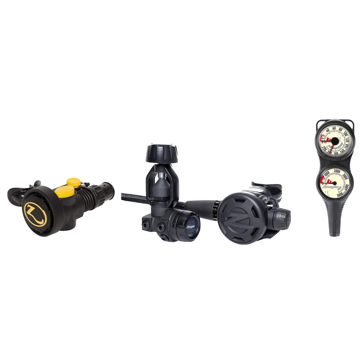 Zeagle Complete Regulator Set – F8 1st Stage with F8 2nd Stage Regulator + Octo Z II + 2-Gauge Console — includes Zeagle F8…