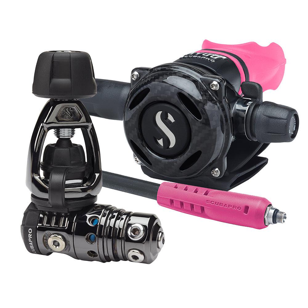 Scubapro MK25 EVO/A700 CARBON BT Dive Regulator DIN with Mouthpiece & Hose Protector-Pink-YOKE-