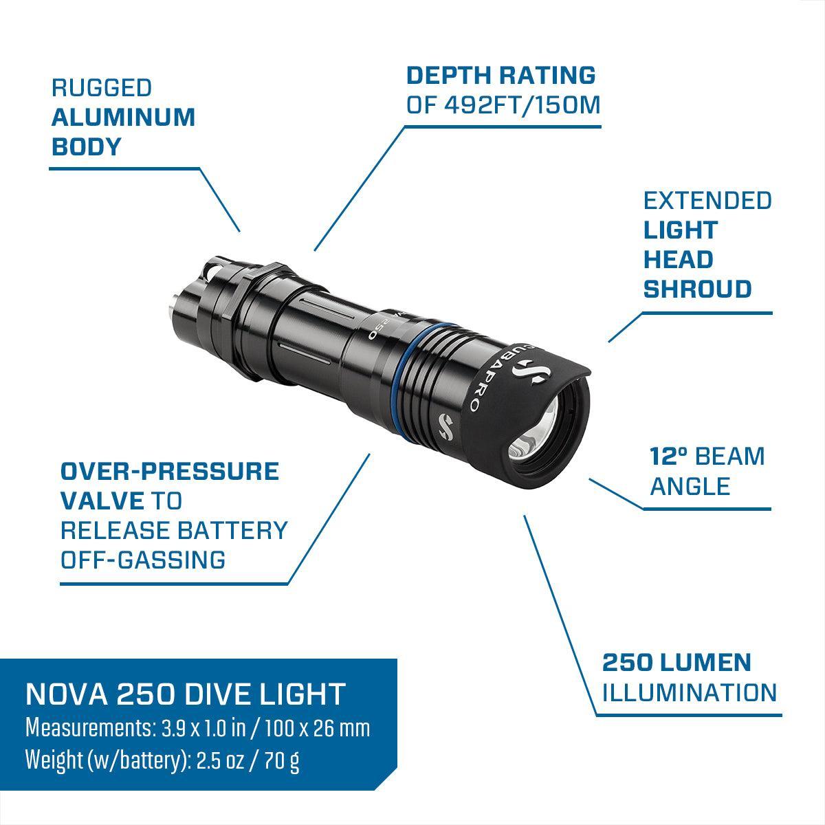 Scubapro Novalight 250 Three-Mode Mini Torch Dive Light-