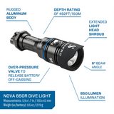 Scubapro Novalight 850R w/o Battery & Charger Rechargeable Torch Dive Light-