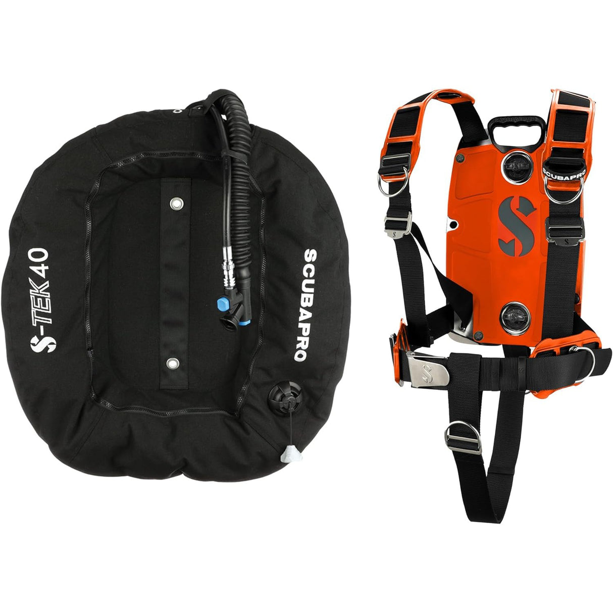 Scubapro S-TEK Donut Wing 40 + S-TEK Pro Harness SS + Back Shoulder Waist Pad-Orange-