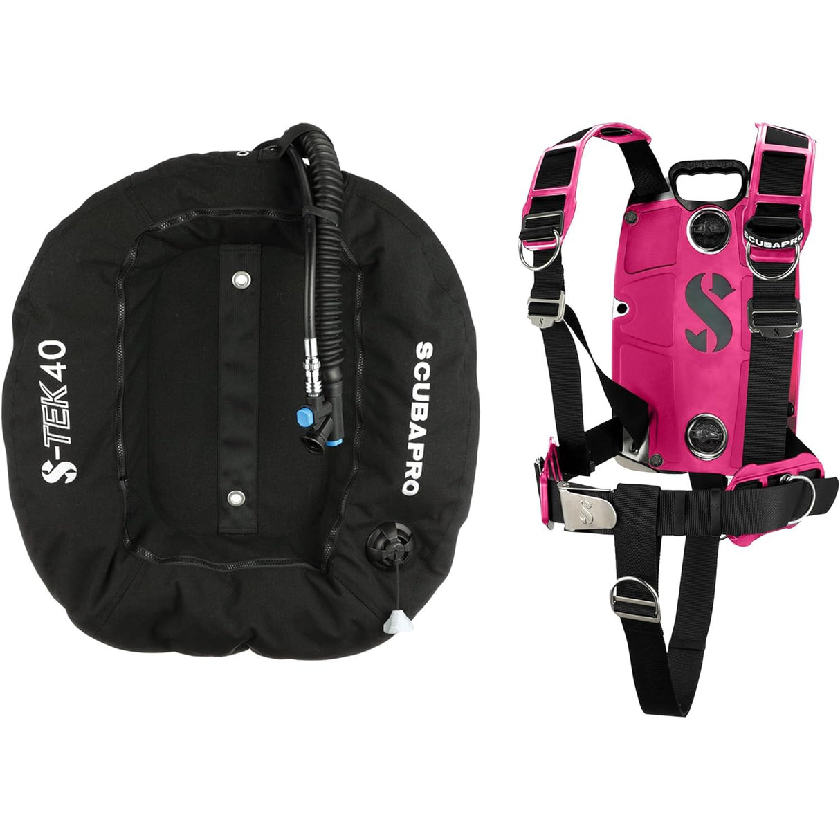 Scubapro S-TEK Donut Wing 40 + S-TEK Pro Harness SS + Back Shoulder Waist Pad-Pink-