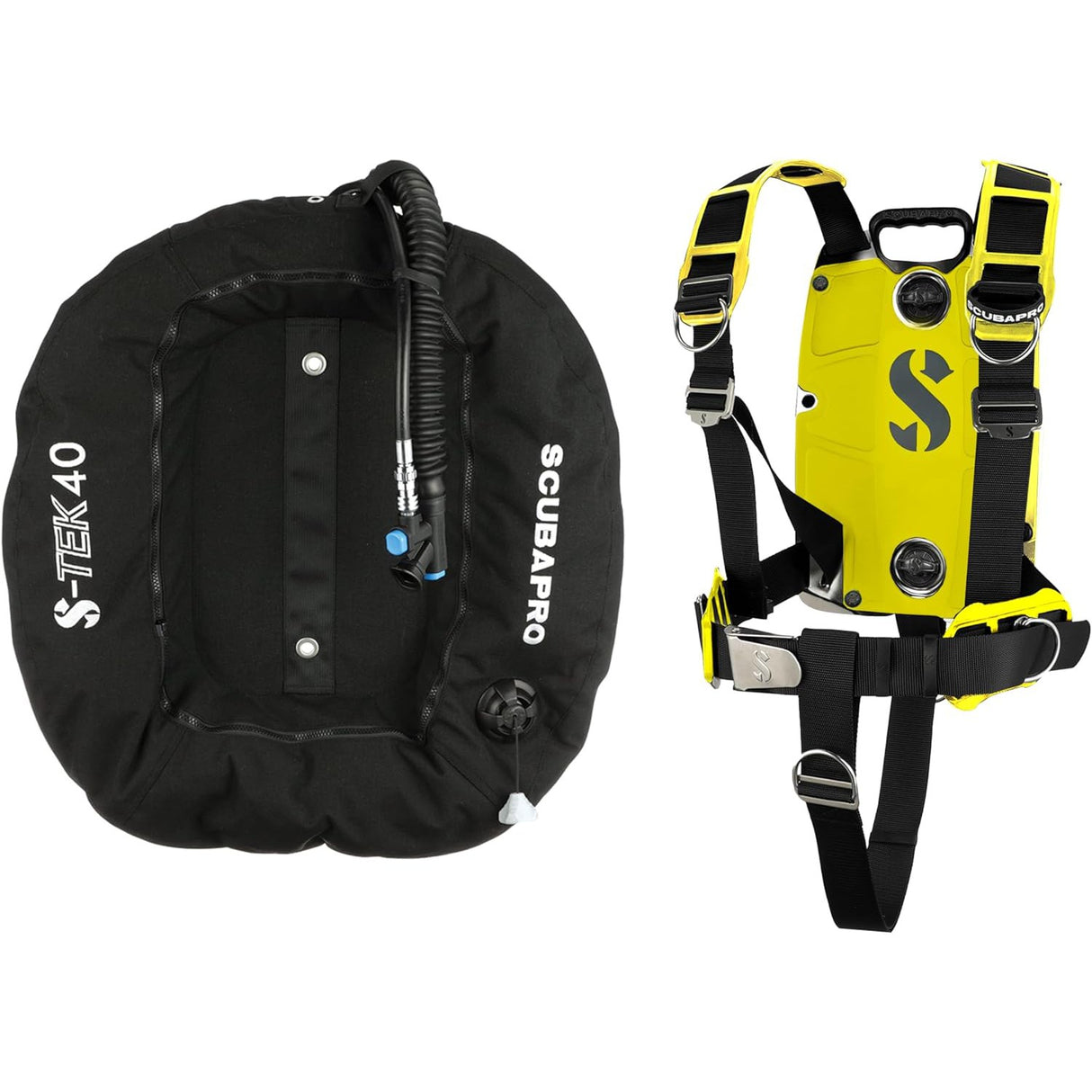 Scubapro S-TEK Donut Wing 40 + S-TEK Pro Harness SS + Back Shoulder Waist Pad-Yellow-