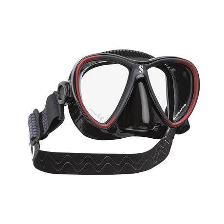 Scubapro Synergy Twin Dive Mask with Comfort Strap-Black/Black/Red-Black Skirt-