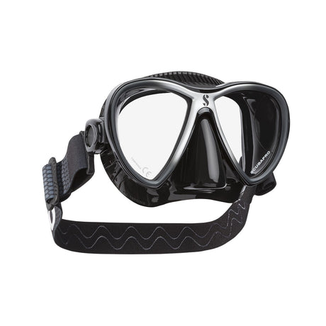 Scubapro Synergy Twin Dive Mask with Comfort Strap-Black/Black/Silver-Black Skirt-
