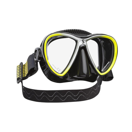 Scubapro Synergy Twin Dive Mask with Comfort Strap-Black/Yellow/Silver-Black Skirt-