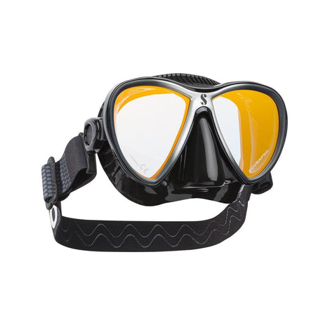 Scubapro Synergy Twin Dive Mask with Comfort Strap-Mirrored Lens w/Comfort Strap Black/Silver-Black Skirt-